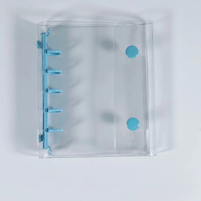 Transparent PVC Binder Cover 5-Hole Tri-fold Design Mini Notepad Qme M5 Blue