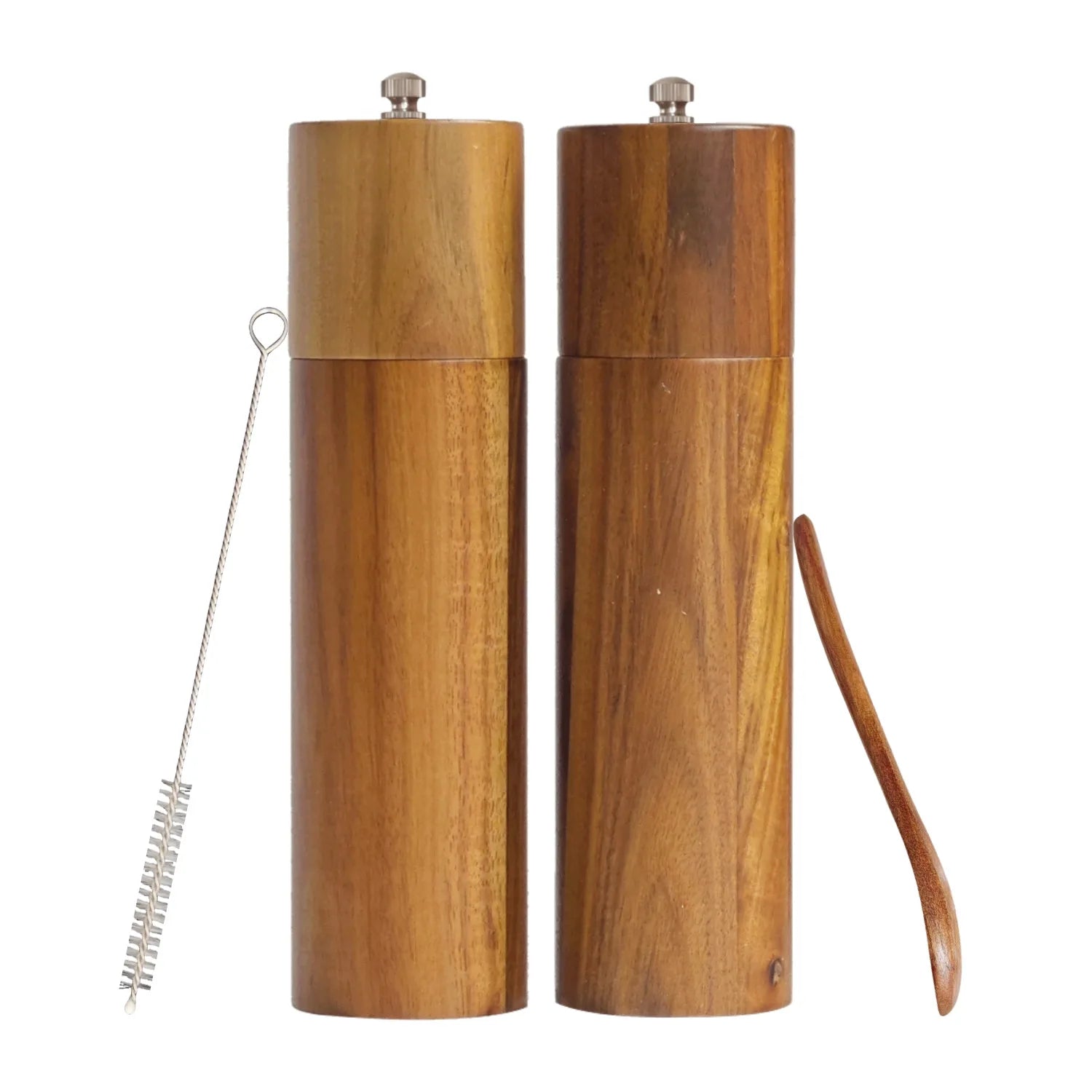 2pieces Wood Manual Pepper Grinder,Pepper Mill & Sea Salt Grinder,Handheld Grinder for Black Pepper Portable Spice Grinding Tool Qme D SStraight Tube