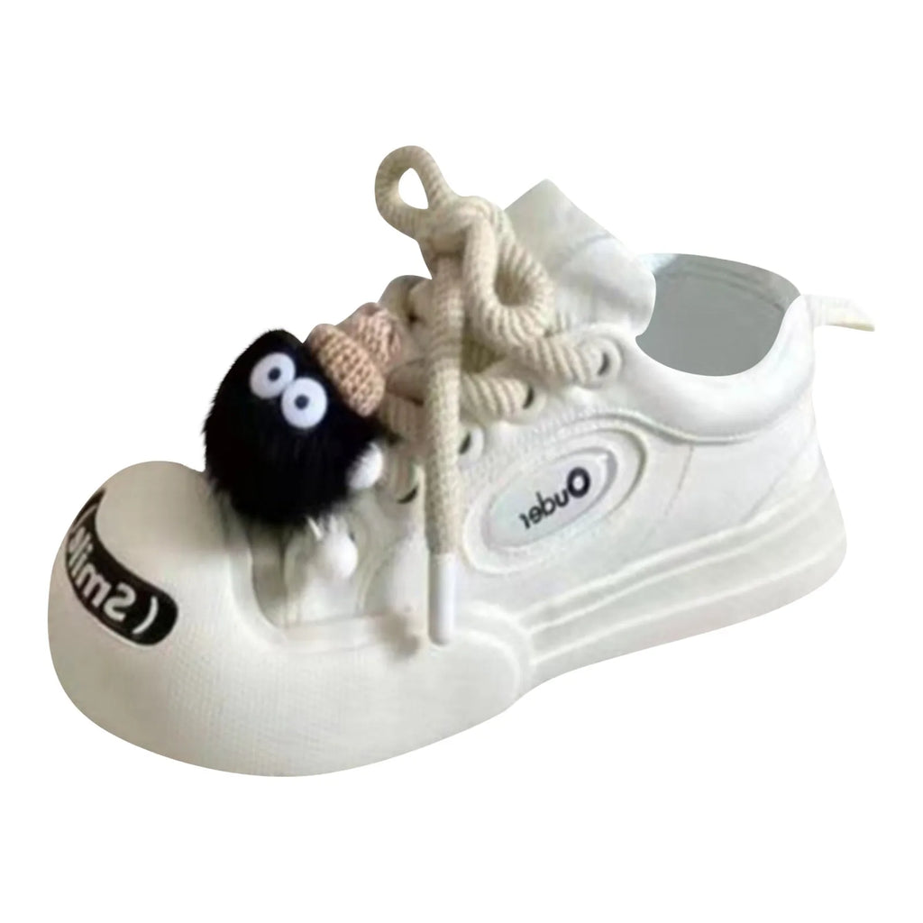 Cartoon Cute Black White Women New Fashion Kawaii Large Shoes Versatile Platform Shoes Skateboard Sneakers With Thick Shoelaces Qme