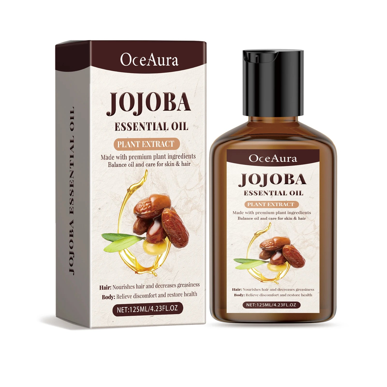 OceAura Jojoba Essential Oil for Hair & Body Deep Moisturizing Nourishing Soothing Redness Itching Relieving Hair Body Care Oil Qme 125ml