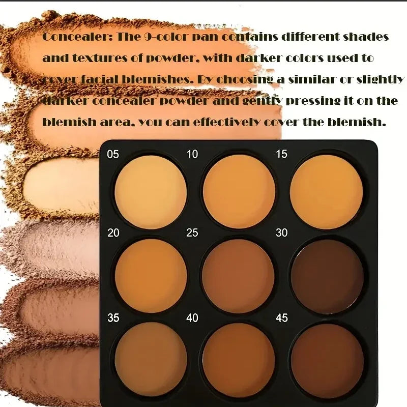 Dark Skin Tone 9-in-1 Face Palette Waterproof Concealer 9 Shades Contour Bronzer Wheat Makeup Palette for Women Qme