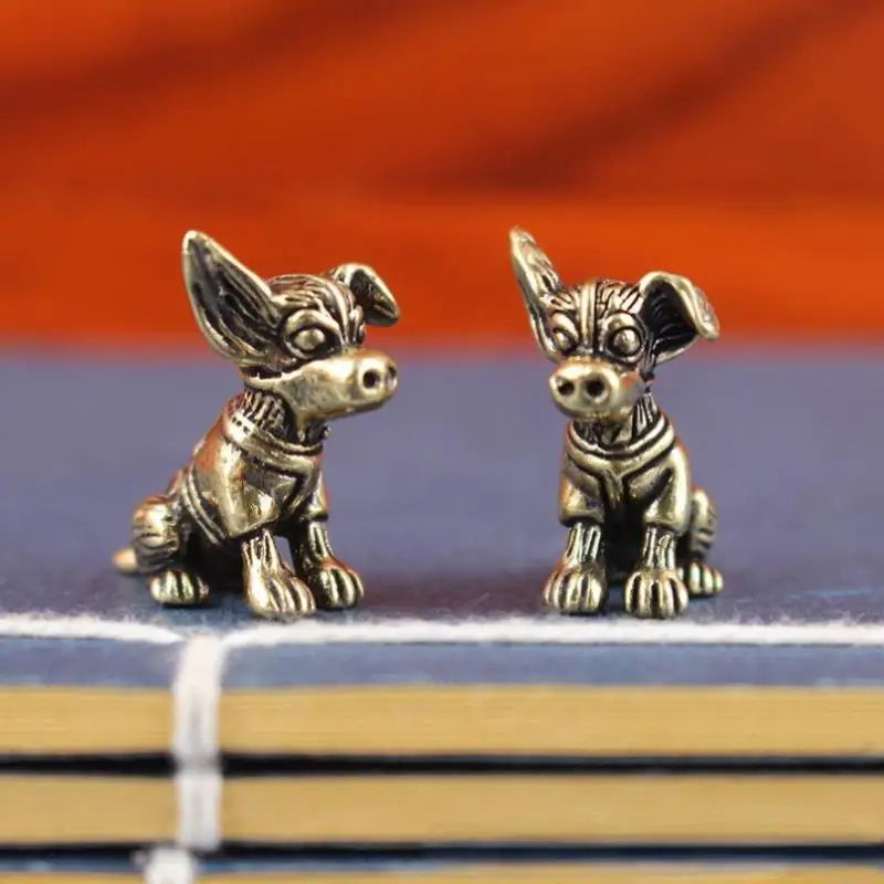 Bronze Sculpture Solid Copper Puppy Brass Ornaments Zodiac Dog Qme