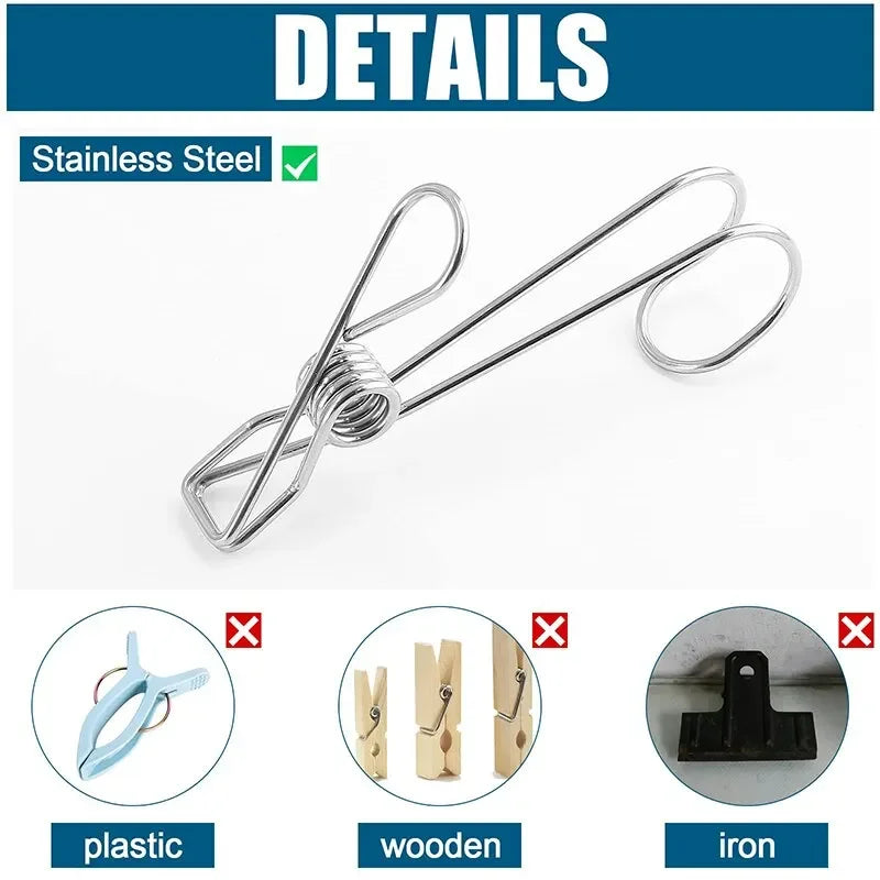10pcs long tail metal hanging clothes clip with hook, suitable for outdoor, kitchen and office clothing hanging Qme