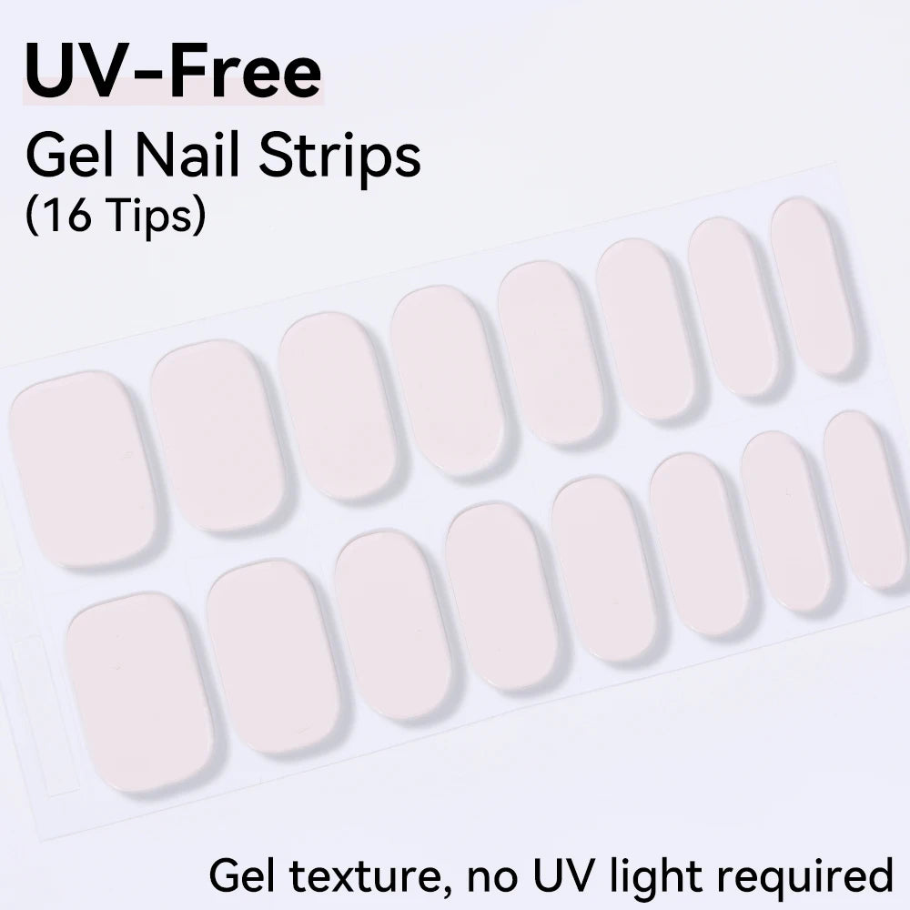 16Tips Pink Red French UV-Free Gel Nail Stickers Sparkly Shinning Qme CMK-0008