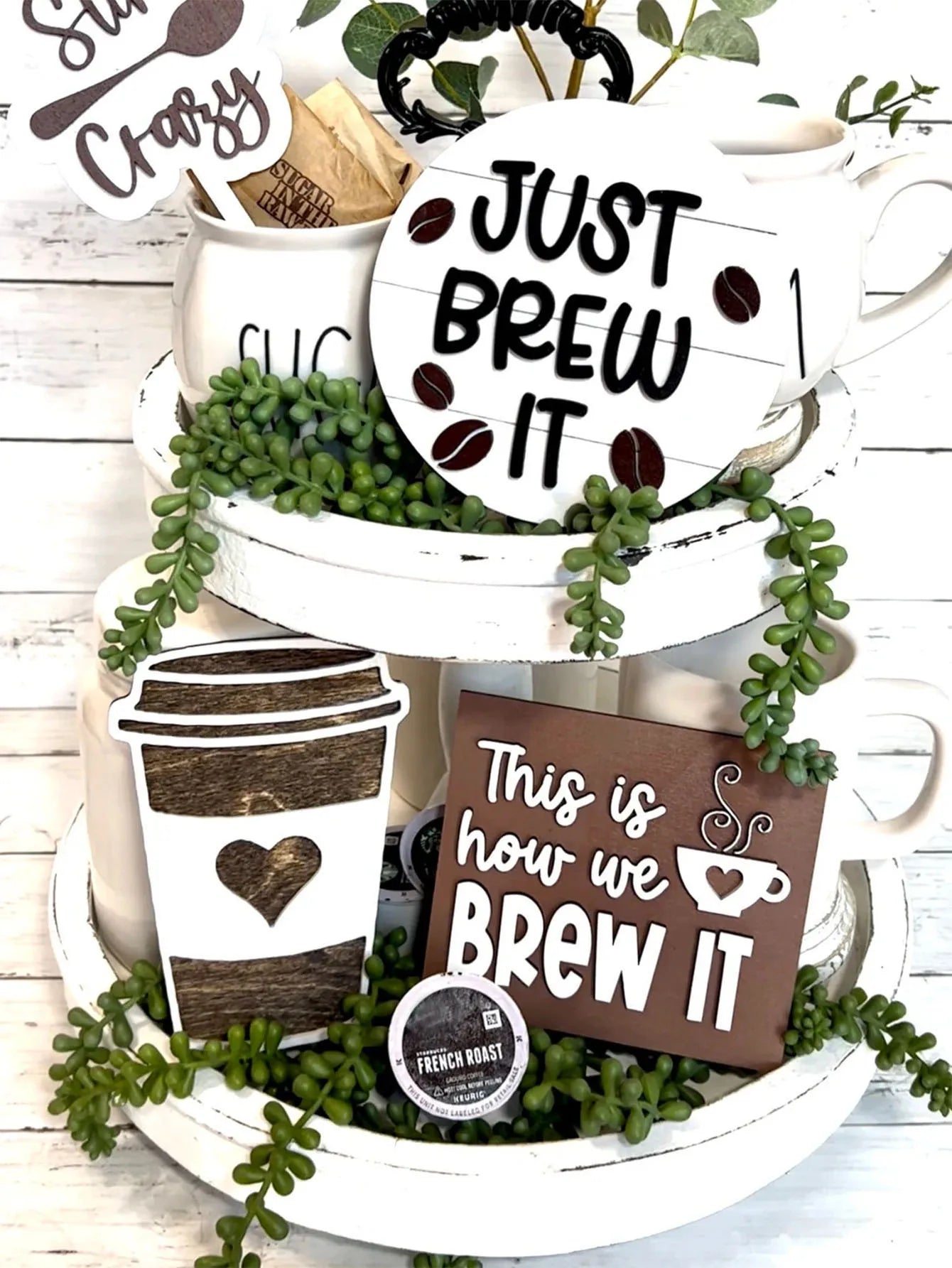 5pcs Classic Wooden Coffee Tray - Perfect Home, Bar And Cafe Decor Gift, Contemporary Layered Design Wood Decor Qme L