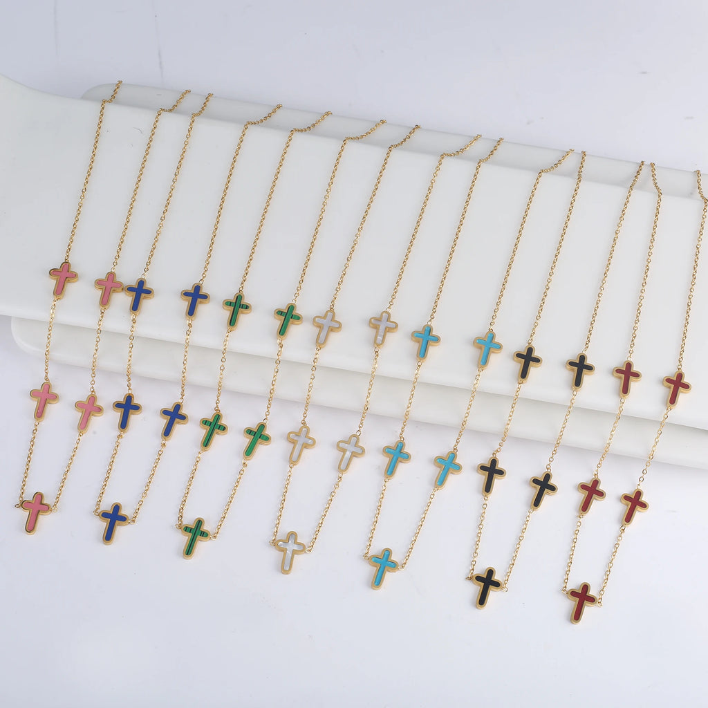 INS Hot Sale Charms Stainless Steel Shell Cross Necklace Jewelry Set Bracelet Earrings Luxury for Party Daily Wear Jewelry Gift Qme