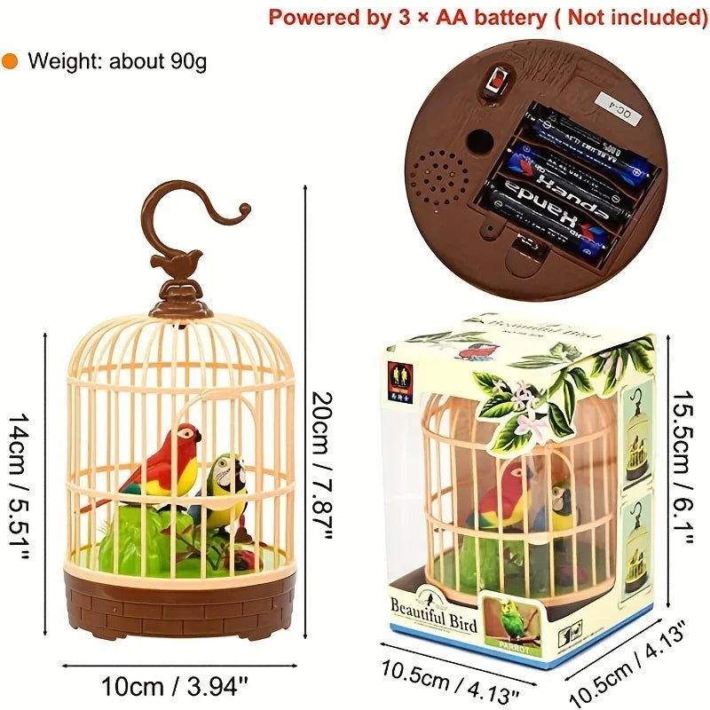 Singing Bird in a Cage Toy Voice-Activated Induction Birdcage with Talking Chirping Parrot Realistic Animal Gift Lifelike Sound Qme