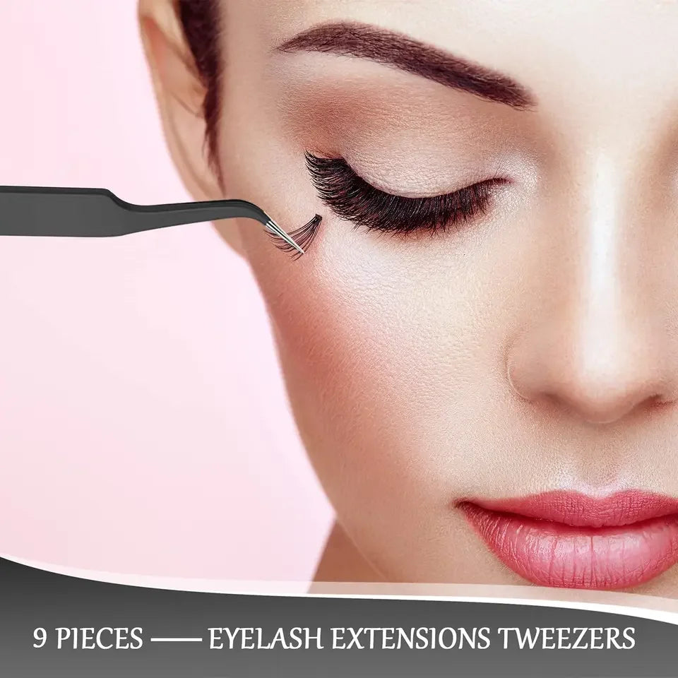 Stainless Steel Curved Tip Eyelash Extension Tweezers Pointed Qme