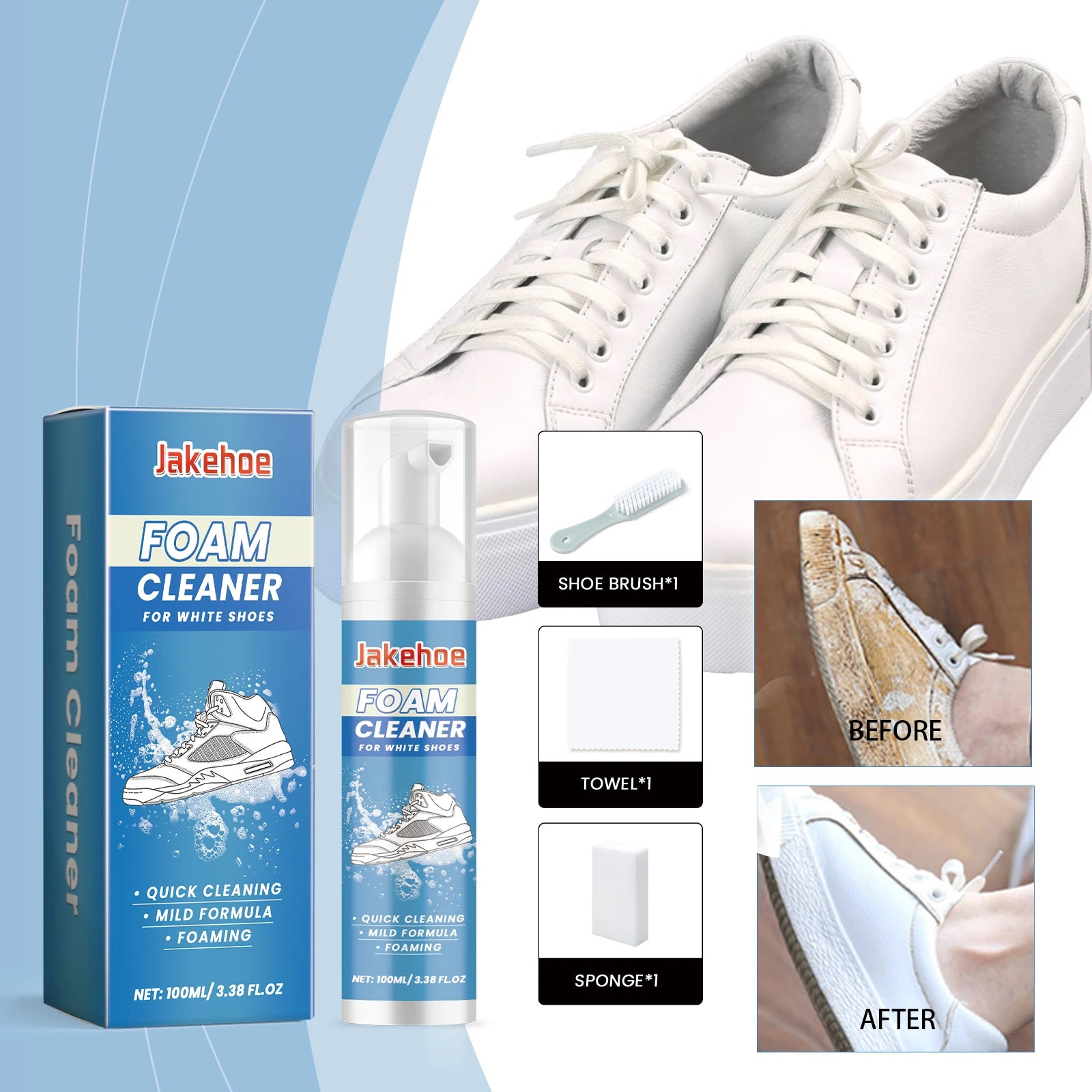 Shoe Cleaner Kit Whitening Foaming No-Wash Shoe Polisher Leather Upper Yellow Edge Dirt Stain Removal Cleaner Shoe Stain Remover Qme