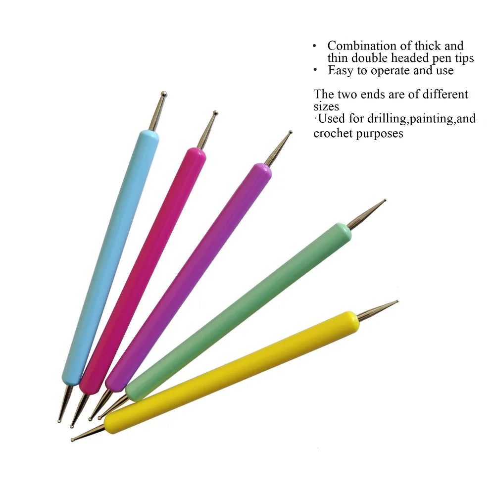 5Pcs Double End Nail Dotting Pen Set, Macaron Color Stainless Steel Dotting Tools For Nail Art DIY Clay Pottery Drawing ﻿ Qme