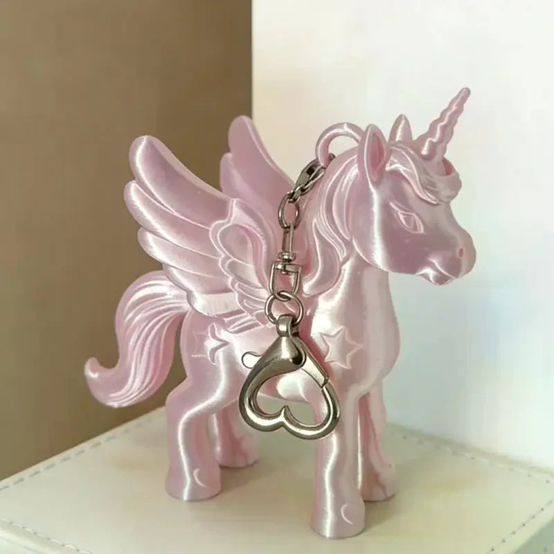 Fashion Pink Pegasus Keychain 3D Printed Cute Bag Charm Heart Clasp Qme