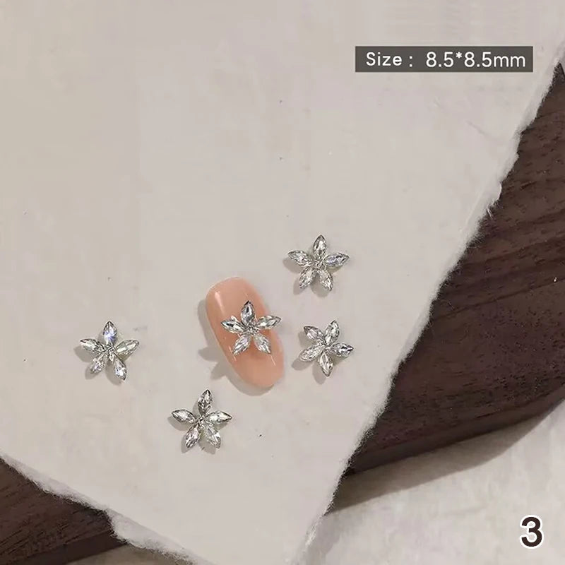 Shiny Zircon Nail Art Rhinestones Charms Bowknot Flower Nails Qme 3