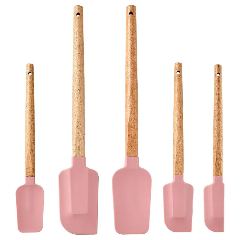 Cream Cake Silicone Spatula Wooden Handle Baking Pastry Scraper Qme Pink