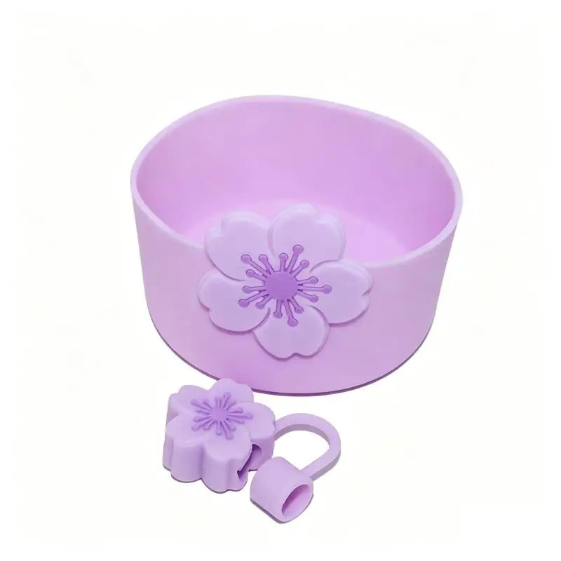 Tumbler Straw Cover Water Bottle Silicone Boot Charm Begonia Shape Qme 2PCS Purple