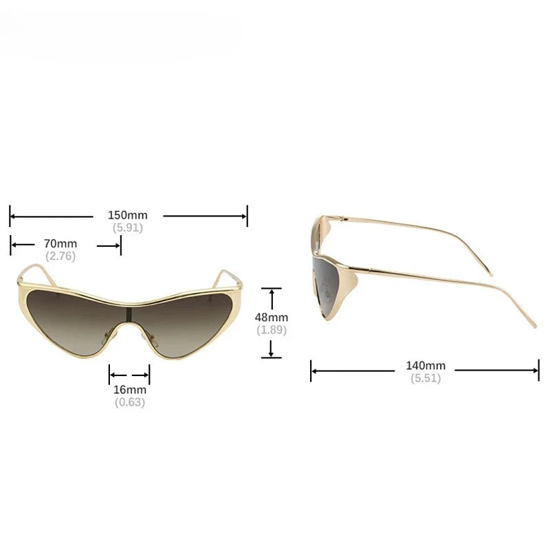 Vintage Cat Eye Sunglasses Women Luxury Brand Y2K Punk One-Piece Sun Glasses Shield Eyewear UV400 Shades Qme