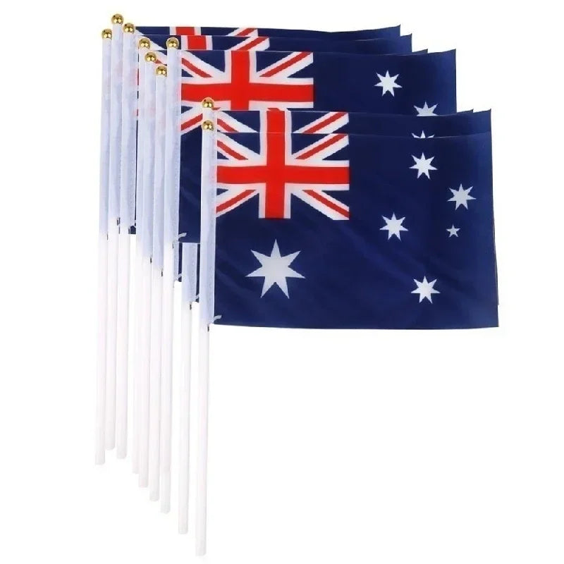 5/10pcs Hand Held Mini Flag Waving Australian National Flags Plastic Poles 21X14cm Australia Flag Ball Game Hand Cranked Flag Qme