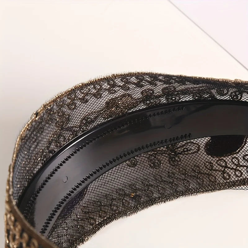 Boho Paisley Embroidered Headband For Women, Non-slip Sequin Lace Hair Band For Daily & Party Qme