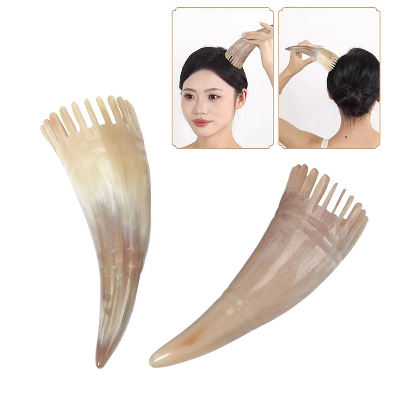 Cow Horn Hair Scrubbing Combs Barber Hairdressing Tools Clean Scalp Qme