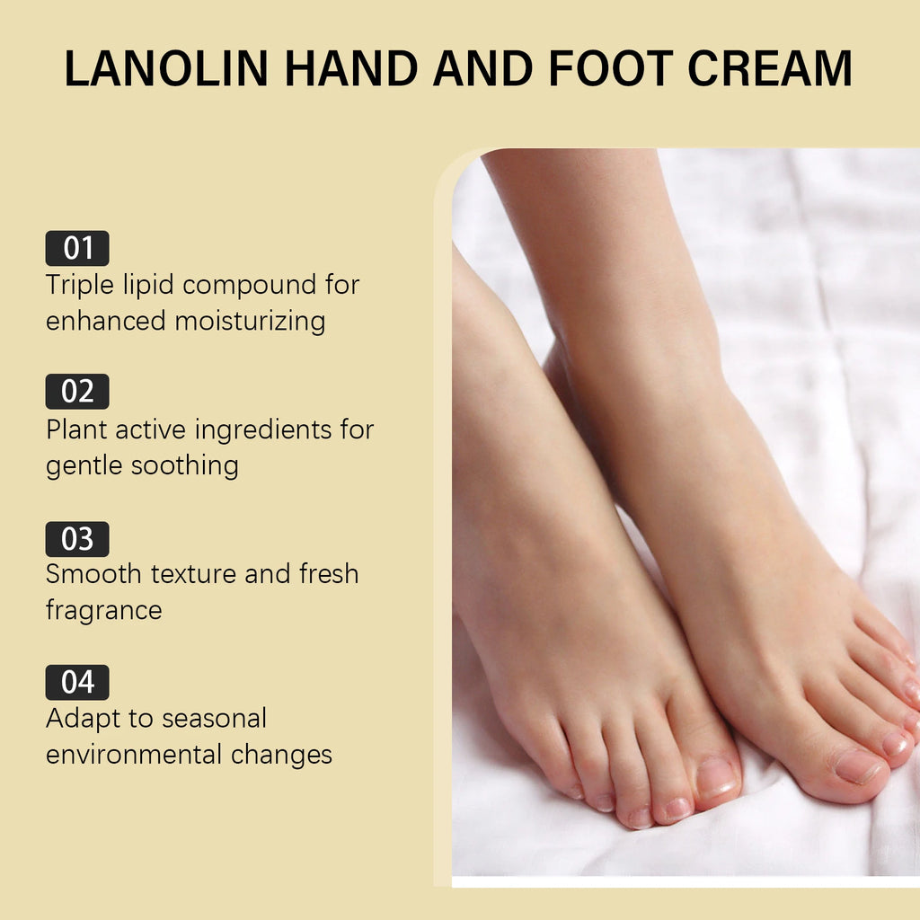 Lanolin Hand Foot Cream Deep Moisturizing Exfoliates Removes Dead Skin Softens Hands Anti-Crack Non-Greasy Hydration Cream Qme