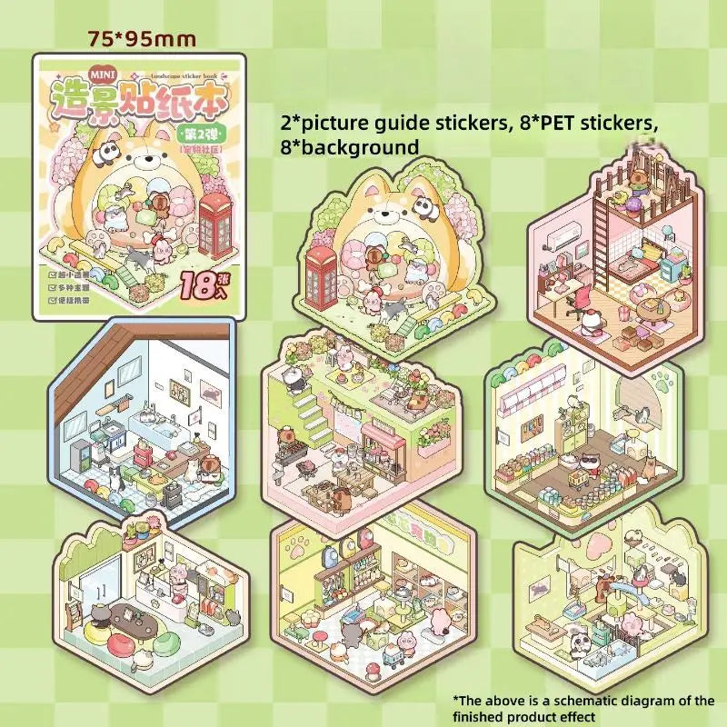 Mini Scenery Sticker Book DIY Handbook Material Miniature Scene Qme A4