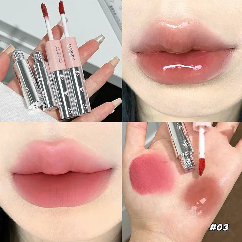QIBEST Double Head Matte Liquid Lipstick And Watery Lip Glaze Tint Lasting Orange Lipgloss 2 In 1 Stick Lip Mud Korean Cosmetics Qme 03
