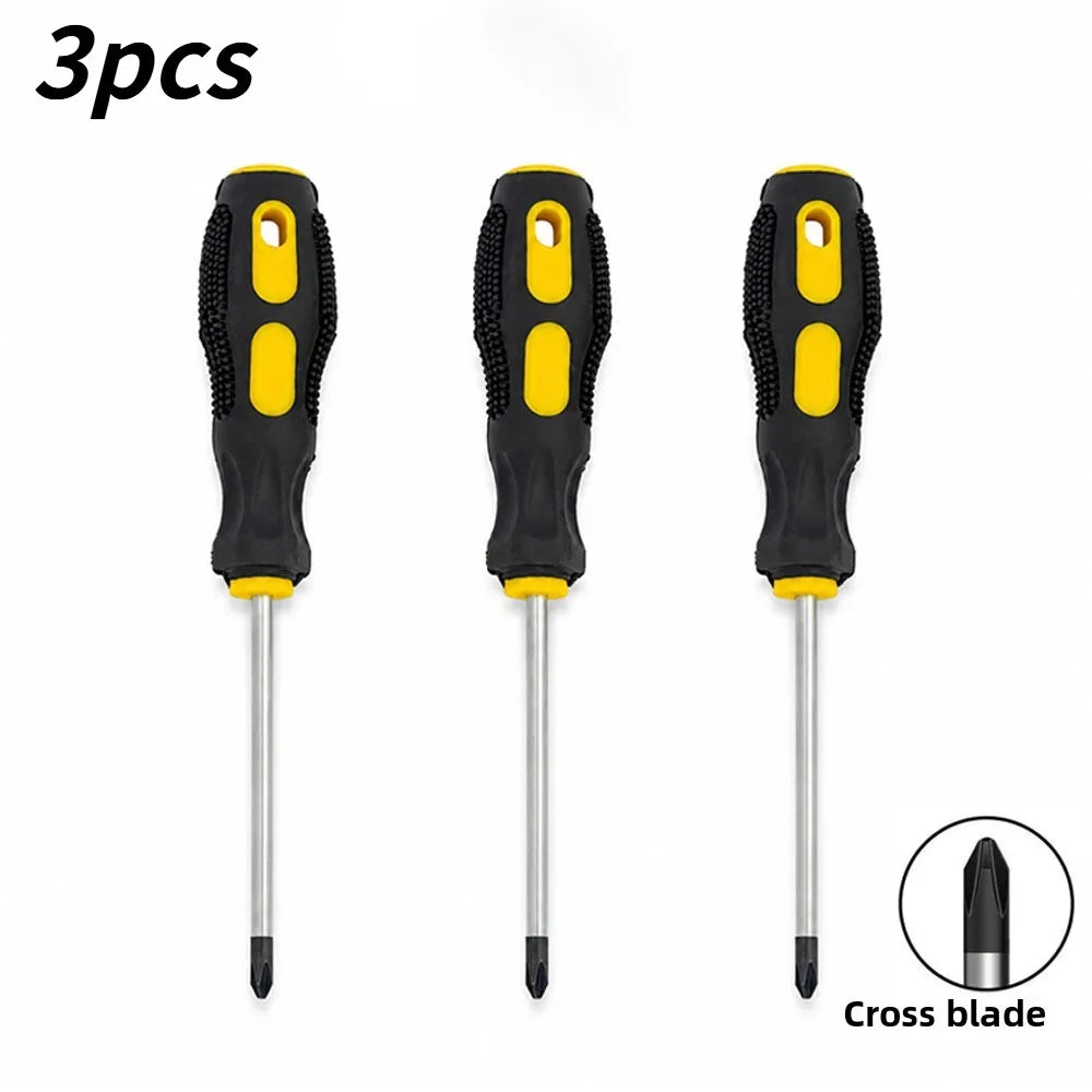 Magnetic Screwdriver Kit Flat&Phillips Bits Soft Cushion Anti-slip Handle Household Repair Hand Tools Qme Cross blade 3pcs