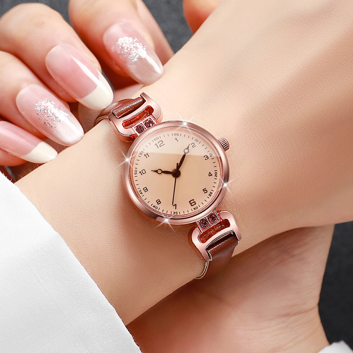 2PCS Elegant Arabic Dial Women Watches Set Fashion Ultra-thin Leather Strap Ladies Quartz Wristwatches Reloj Mujer(Without Box) Qme