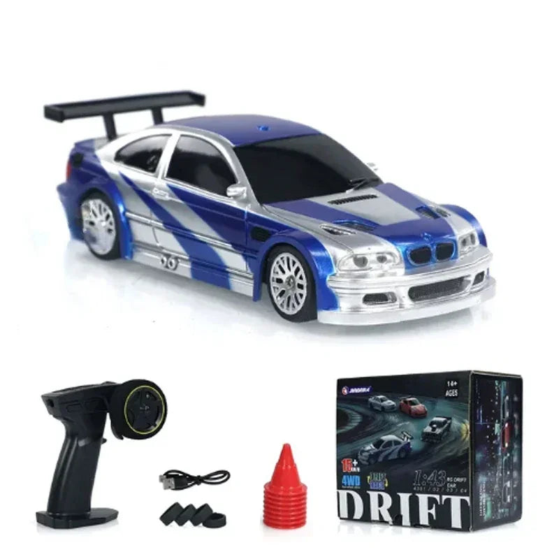 2.4G RC Drift Car 1/43 4WD Remote Control Car High Speed Four Wheel Drive Radio Controlled Mini Racing Car Model Boys Toys Gifts Qme Blue