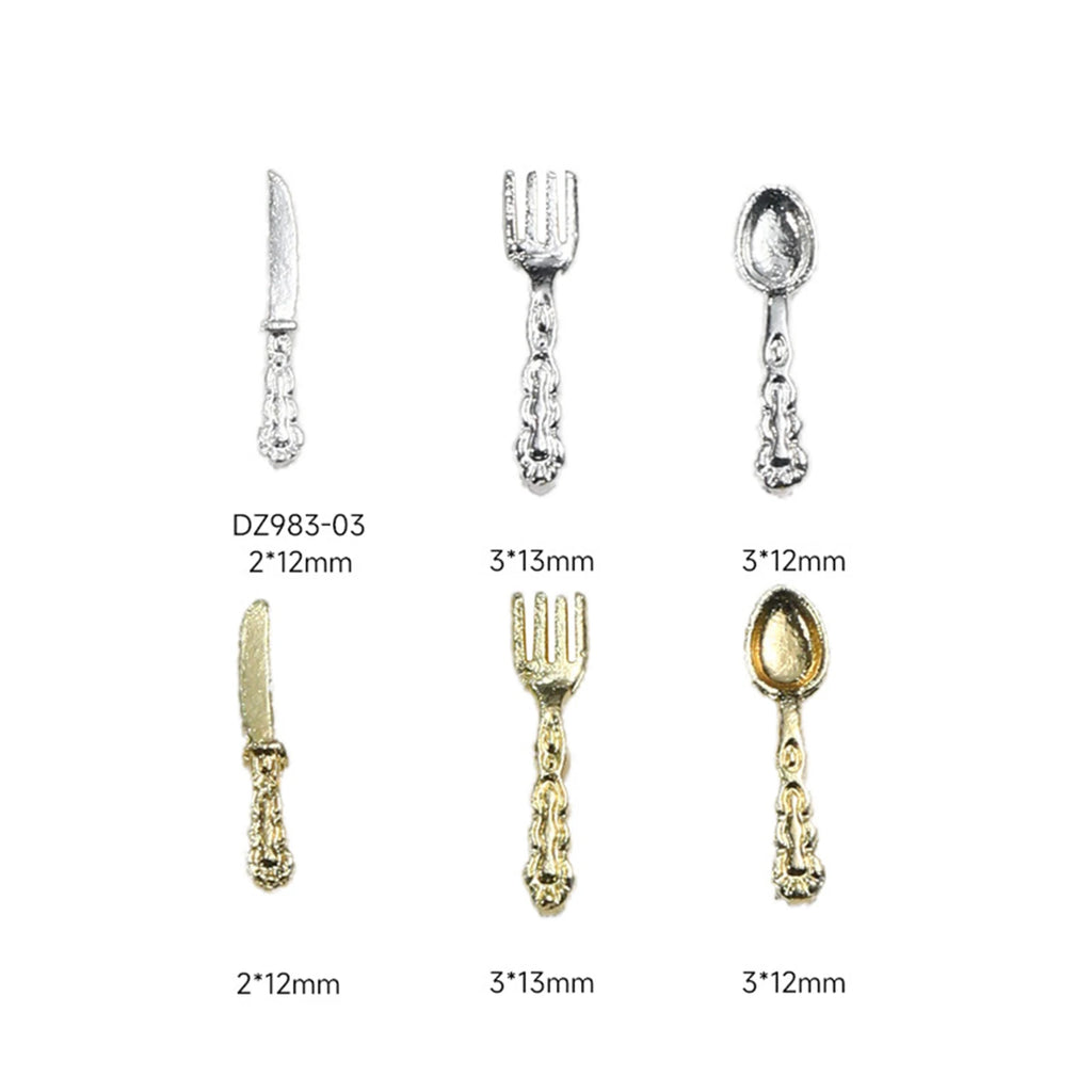Mini Cute Tableware Nail Charm Metal Cartoon Nails Decoration Art DIY Qme