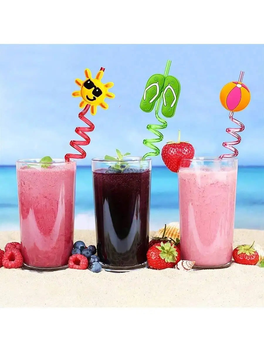 8 Colored Reusable Cartoon Straws Durable Plastic Milk Water Qme