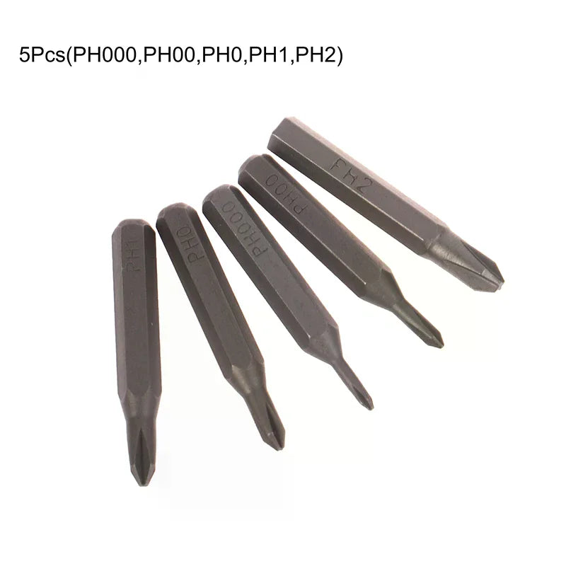 5Pcs H4×28mm Cross Screwdriver Bits PH000 PH000 PH00 PH0 PH1 PH2 4mm Hex Shank Professional Screwdriver Set Tools. Qme