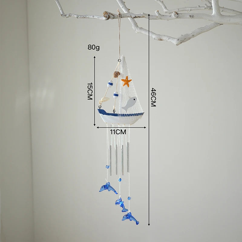 Mediterranean Style Creative Wind Chimes, Small Boats, Sailboat Decorations, Wooden Sailboat Models, And Hanging Ornaments Qme A5