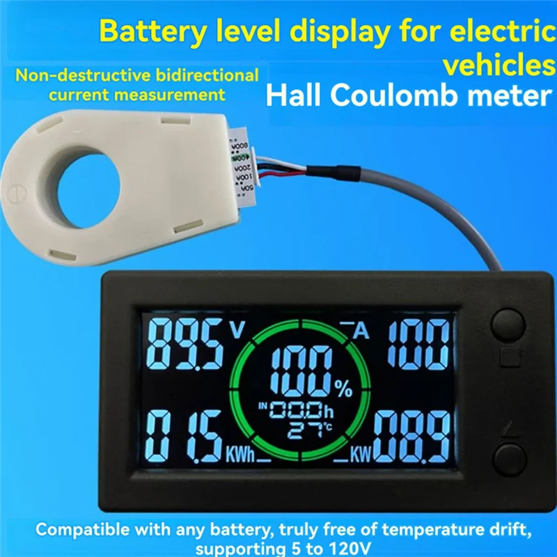 A02F-Color Screen Bluetooth Hall Coulomb Meter Battery Power Display Electric Car RV Voltage Current Power 400A Qme Black White