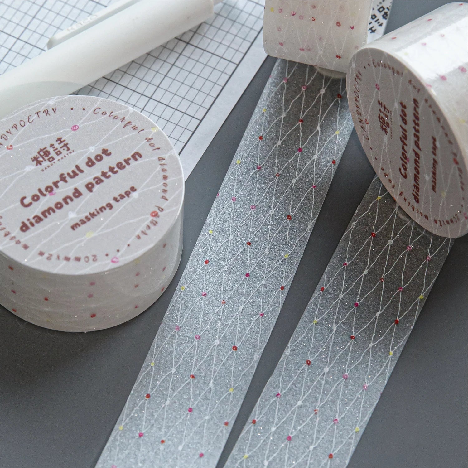 1Roll Colorful Polka Dot Star Glitter PET Tape Transparent for Scrapbooking Journaling Collage Decorate Phone Case Notebook Qme
