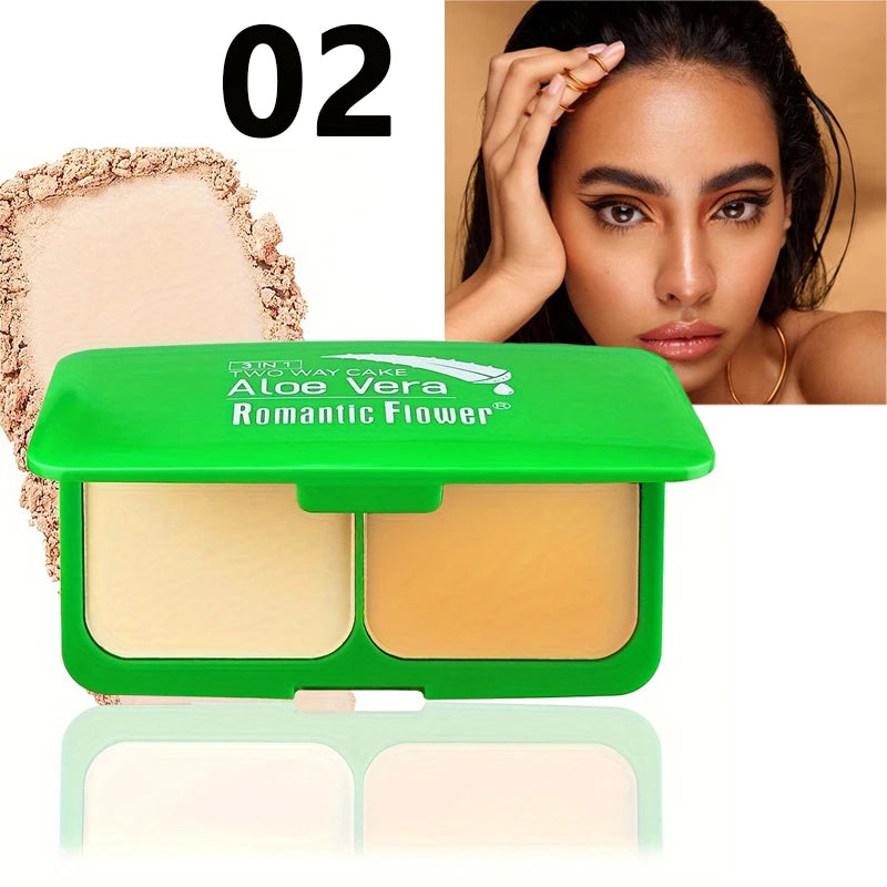 3-in-1 Double-Layer Aloe Vera Matte Powder Foundation Waterproof Sweatproof Long-Lasting Oil Control for Summer Makeup Set Qme 02