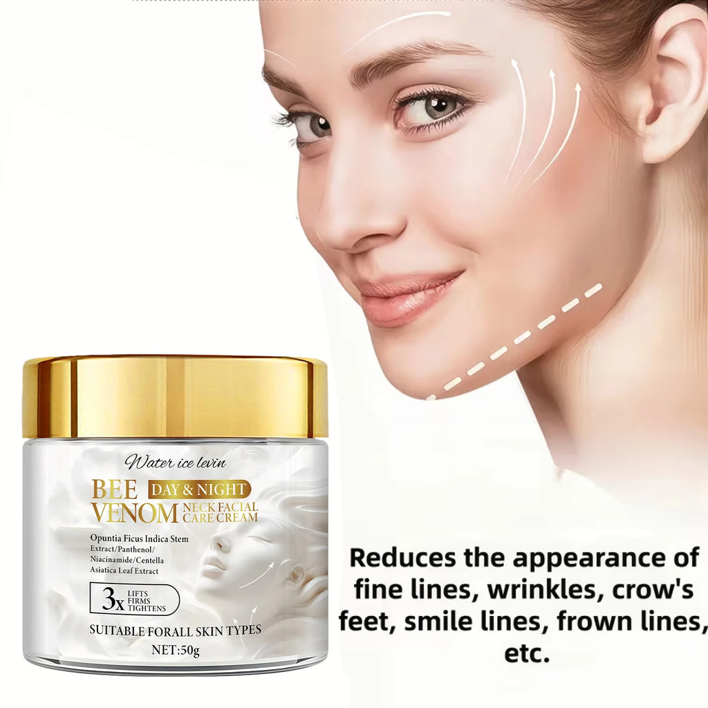 Bee Venom Neck & Facial Care Cream for Efficient Firming & Repair, with Collagen & Hyaluronic Acid. Qme
