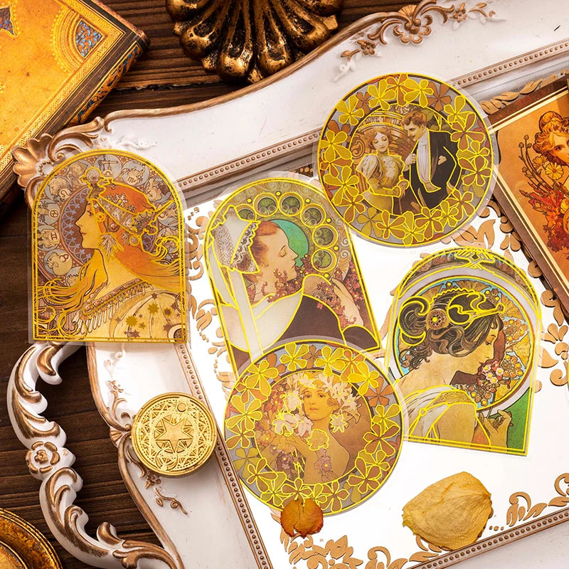 10 pcs/lot Mucha theme Stickers Diy Decorative Scrapbooking Diary Stick Labels Album hand made Collage material Qme