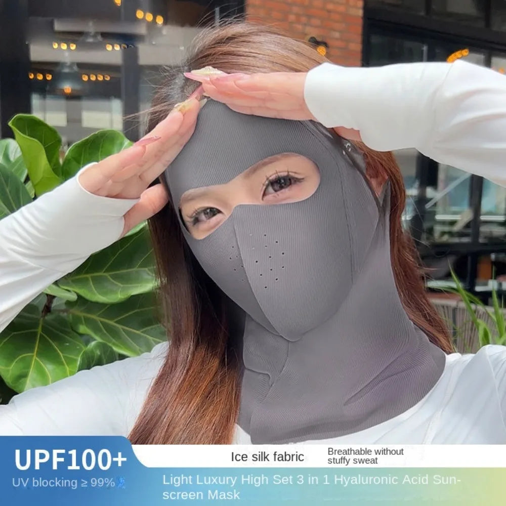 Fashion Summer Full-face Sunscreen Veil Anti UV UPF 50+ Ice Silk Face Qme