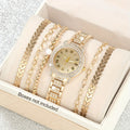 6pcs/set Women's Luxury Rhinestone Quartz Watch Golden Fashion Analog Wrist Watch & Bracelets, Gift For Mom Her Qme Bronze