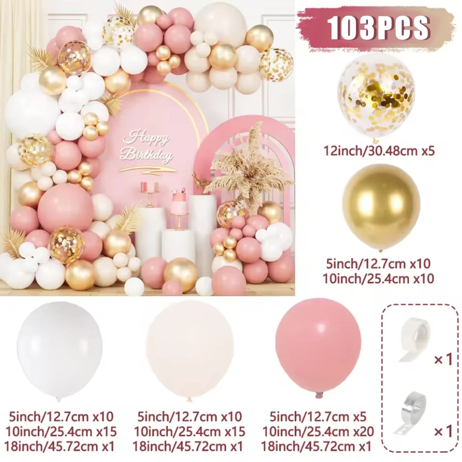 Retro Pink White Gold Balloons Garland Arch Kit Birthday Party Decoration Kids Baby Shower Wedding Party Supplies Letax Ballons Qme A Set Other