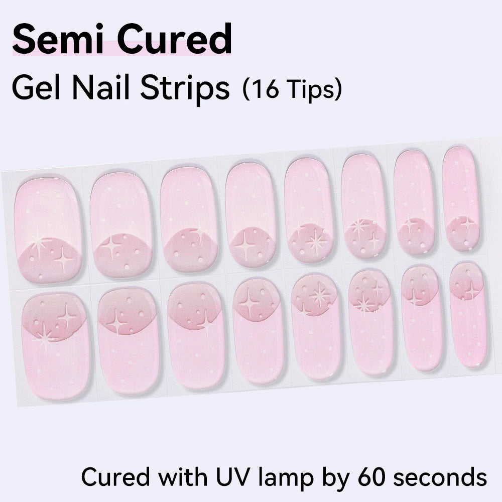 16Tips Semi-cured Gel Nail Sticker Colorful French Glitter UV LED