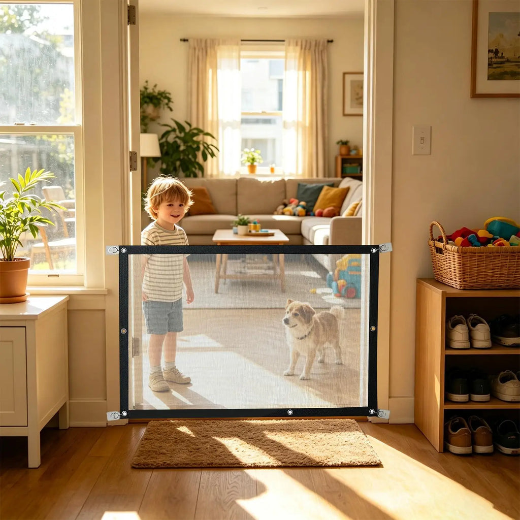 Mesh Gate Pets Portable No Drill Folding Safety Fence Guard Indoor Qme