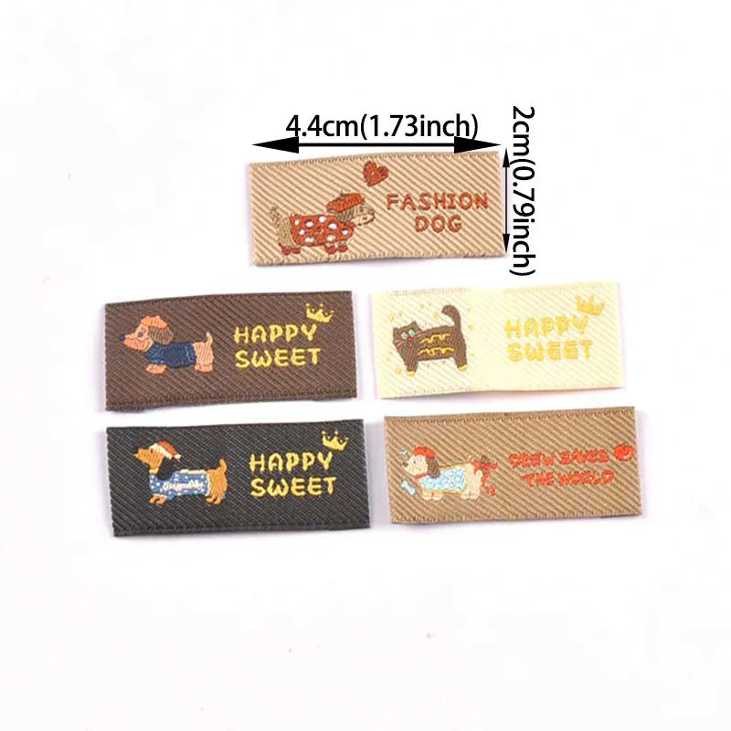 30pcs 44x20mm Cartoon Dog Cat Fabric Labels Cute Woven Clothing Tags for DIY Headwear/Clothing/Shoes/Bags cp3840 Qme