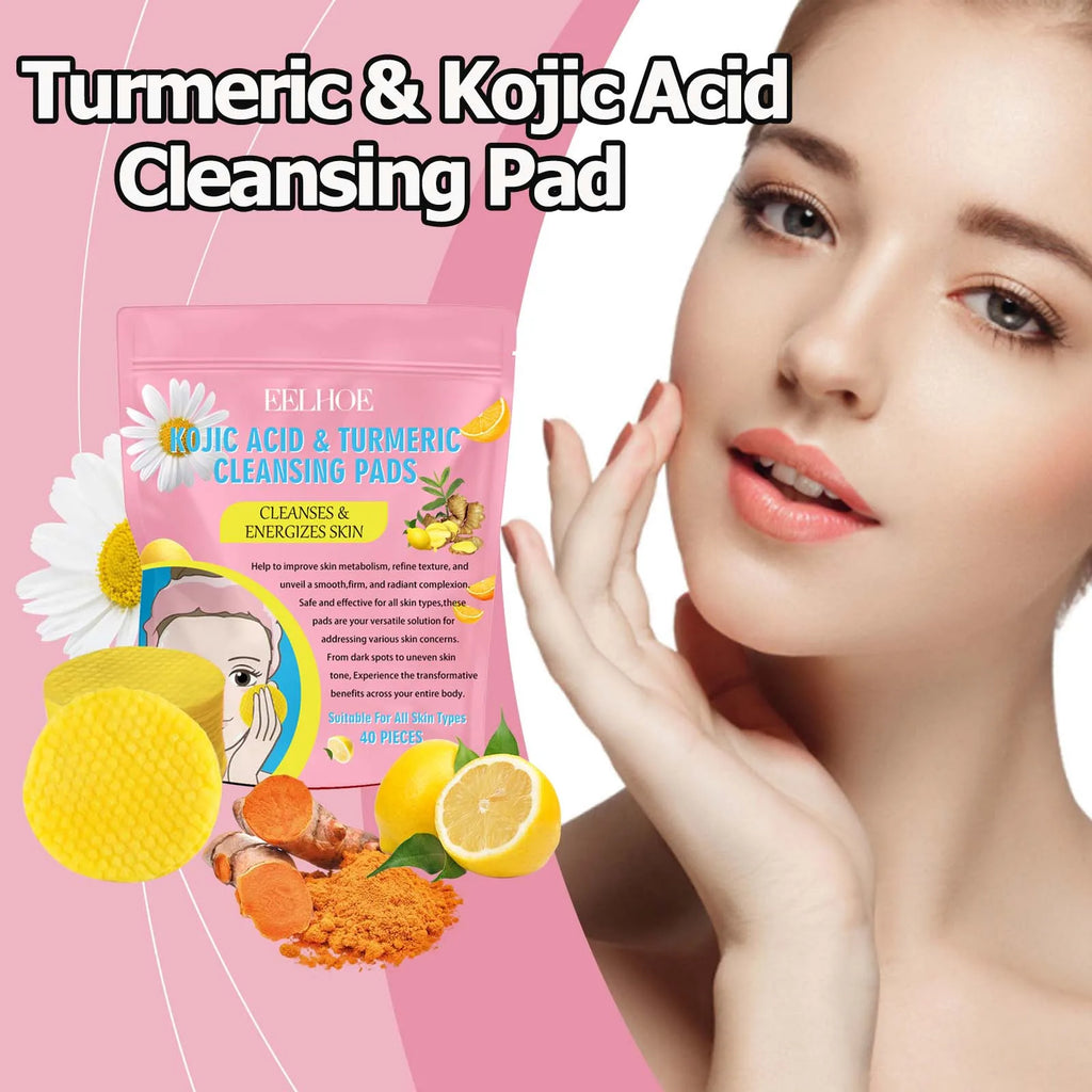 40pcs Turmeric Kojic Acid Cleansing Pad Gentle Cleansing Exfoliating Pads Fades Dark Spots Brightens Daily Cleansing Skin Care Qme