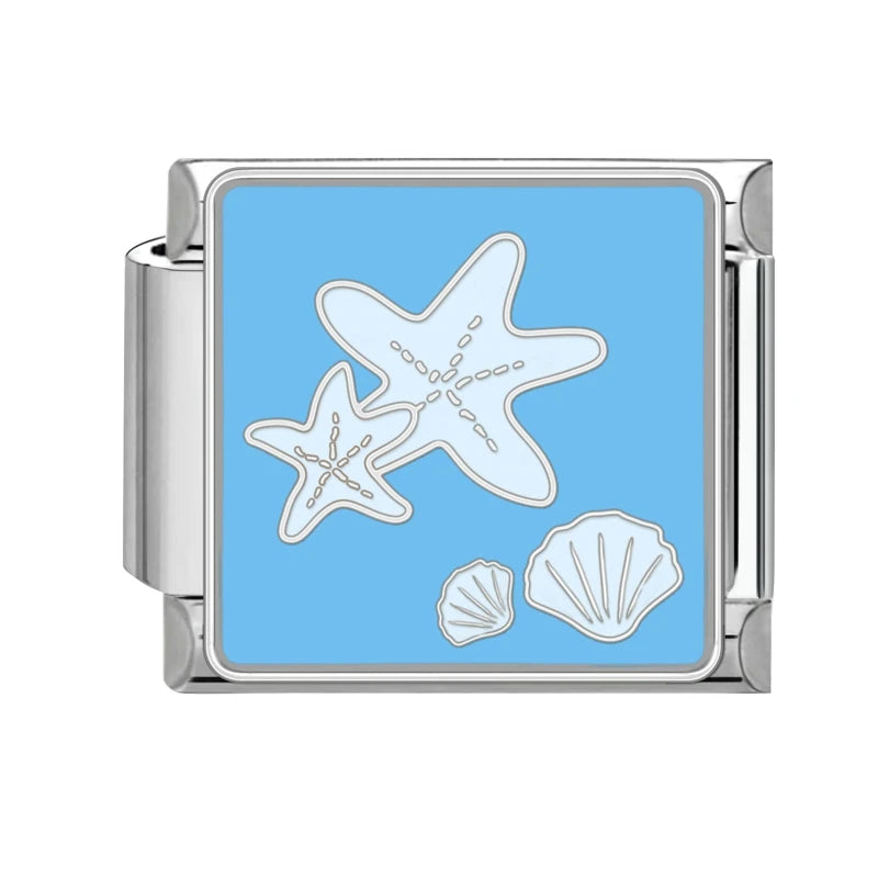 Original Colored Glaze Star Sun Starfish Ocean Italian Charm Stainless Steel Link Fit 9mm Modular Bracelet DIY Jewelry Wholesale Qme Style 12