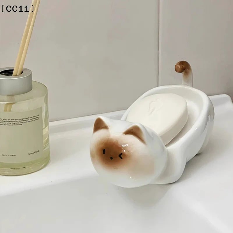 Siamese Cat Ceramic Soap Box Simplicity Household Creative Cute Qme