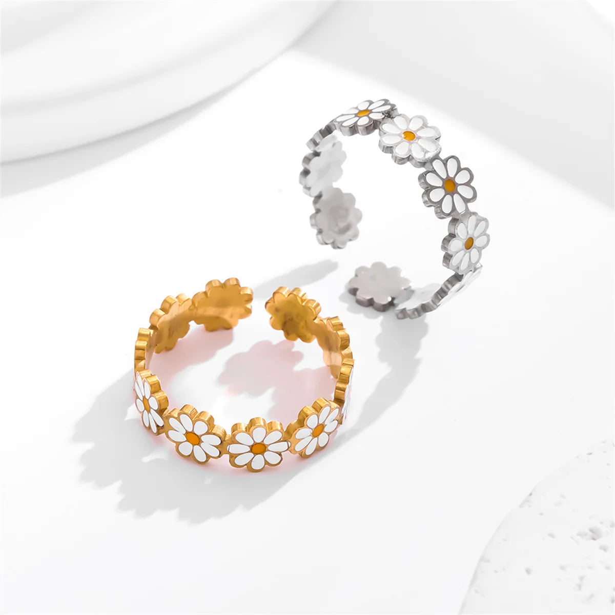 Fashion Vintage Daisy Flower Rings For Women Style Adjustable Opening Finger Ring Bride Wedding Engagement Statement Jewelry Qme