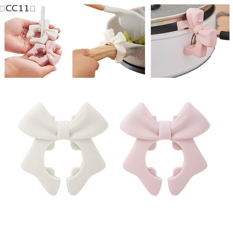 CC11Bow Spatula Holder Silicone Bow Shaped Spoon Rest Anti-scalding Qme