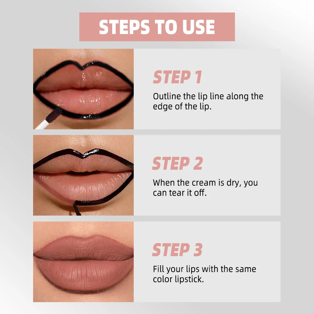 QIBEST Waterproof Lip Liner Peel Off Tattoo Lipgloss Lasting Matte Lip Tint Brown Contour Tear-off Lips Stain Makeup Lipliner Qme