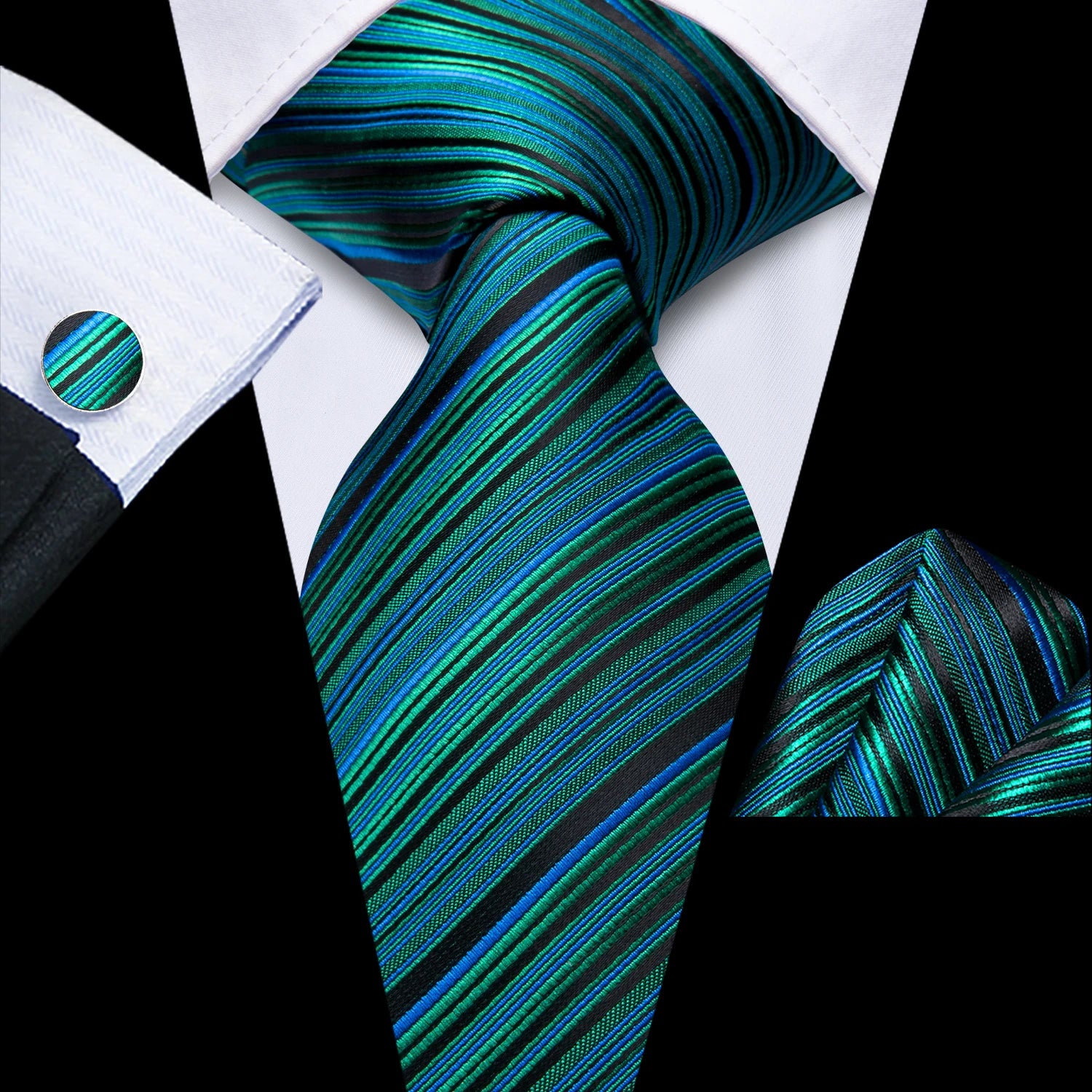 Hi-Tie Burgundy Blue Striped Men Elegant Necktie Handkerchief Cufflinks 3PCS Set Fashion Classic Silk Luxury Tie for Man Qme